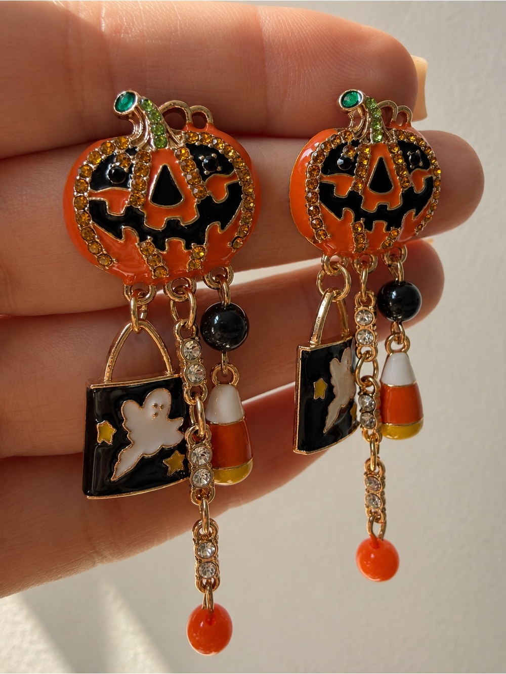 Halloween Pumpkin Drop Earrings - Orange & Black Women Jewelry